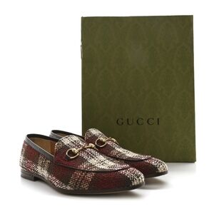 GUCCI Vintage Tweed Check Horsebit Mens Jordaan Loafers, 44.